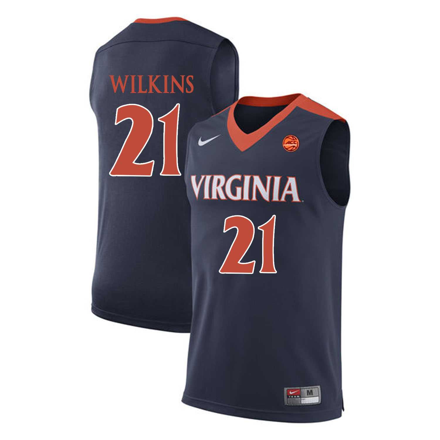 Virginia Cavaliers #21 Isaiah Wilkins Navy College Basketball Jersey